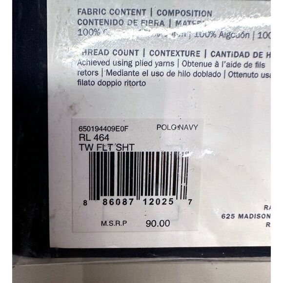 Ralph Lauren TWIN FLAT SHEET RL 464 Polo Navy Blue 100% Cotton Solid Percale - Picture 5 of 6